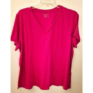 Eileen Fisher Pink Short Sleeve 100% Organic Cotton V Neck T Shirt Top 2X NWOT